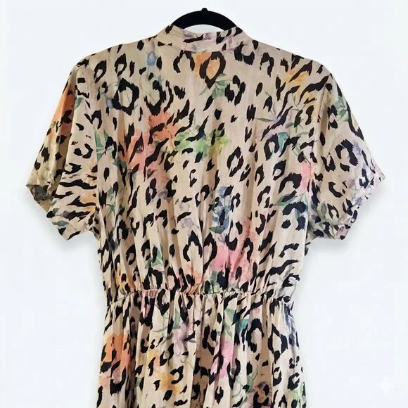 Anna Melani Italy 100% Linen Leopard Floral Button Up MIDI Dress Size Large - Picture 7 of 9